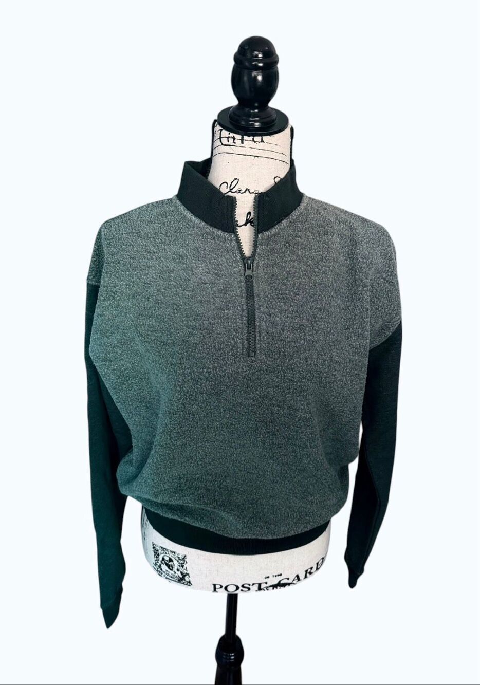 Mono B Colorblock Quarter Zip Pullover Sweatshirt Green Textured Size M NWT